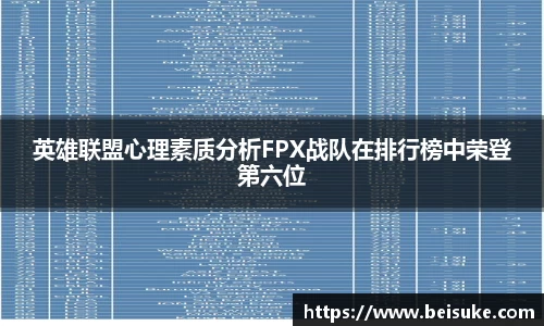 英雄联盟心理素质分析FPX战队在排行榜中荣登第六位